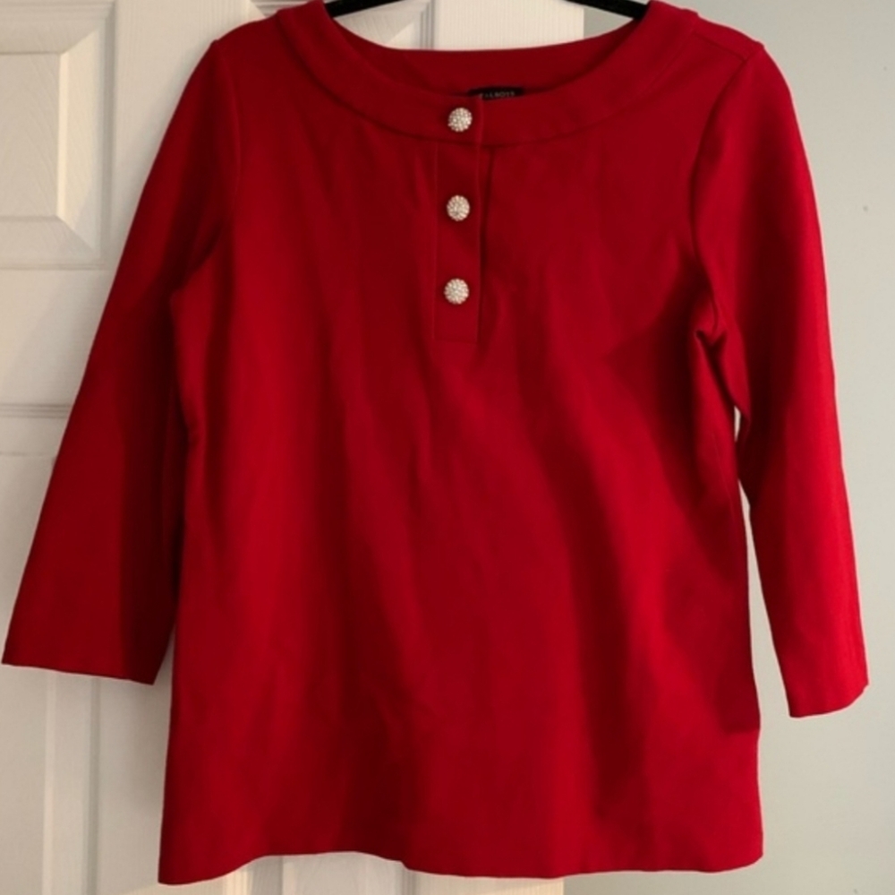 ❗Talbots Rhinestone Button Red Top Small❗